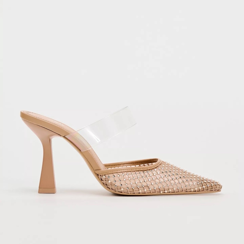 NWT Zara vinyl mesh heeled mules